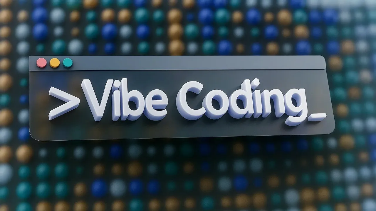 3D illustration of a coding window with the text Vibe Coding, representing AI-powered software development concept